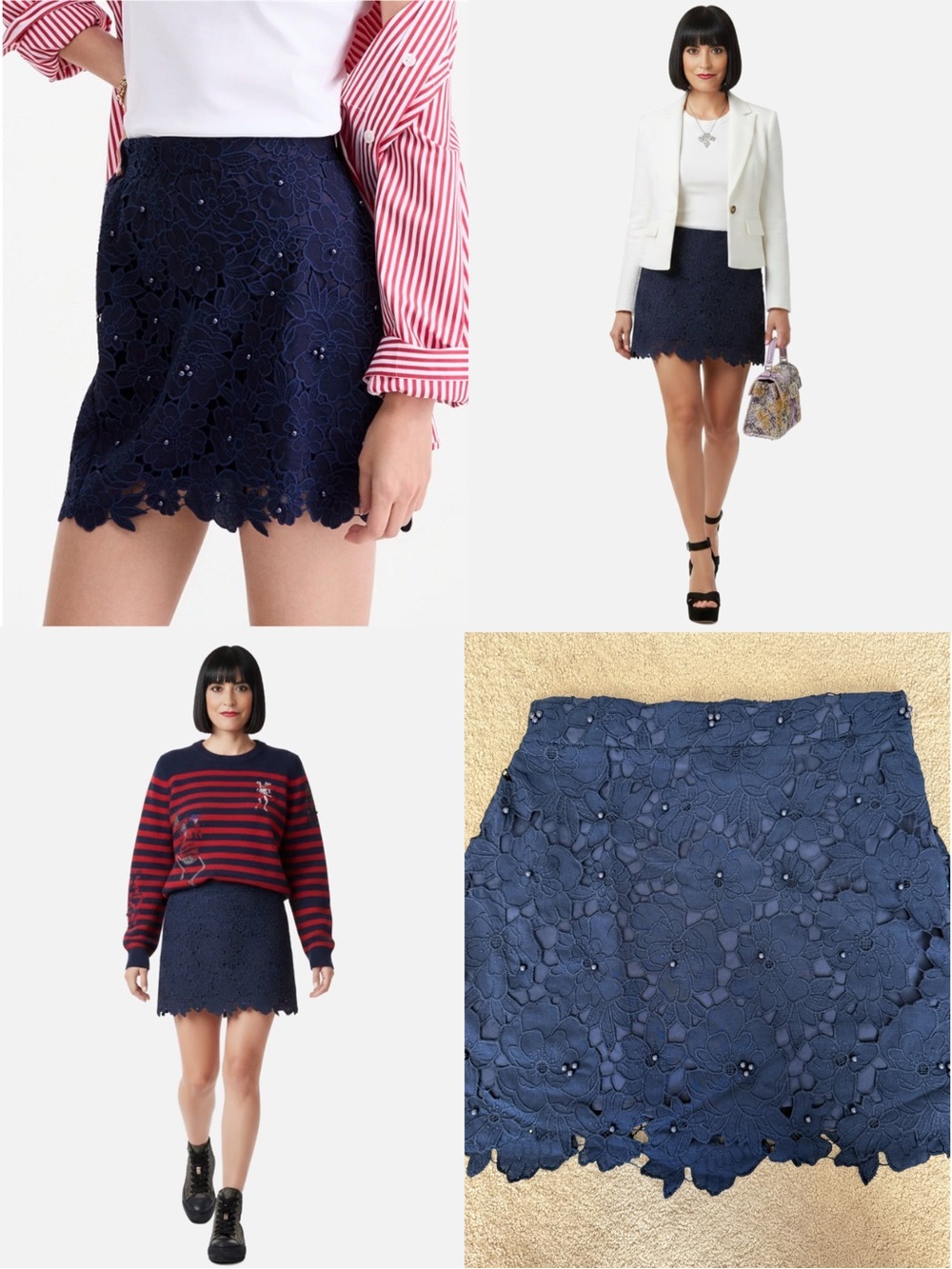 ON 34th Women's Navy Floral Lace Mini Skirt